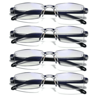 MAINYU 4 Pack Rimless Reading Glasses Blue Light Blocking Computer Readers for Women Men Rectangular Eyewear Lightweight Magnification Presbyopia Eyeglasses