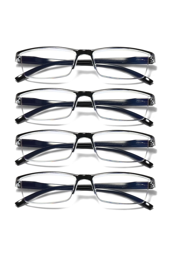 4 Pack Spring Hinge Reading Glasses Blue Light Blocking Computer Readers for Women Men Rectangular Eyewear Lightweight Magnification Presbyopia Eyeglasses