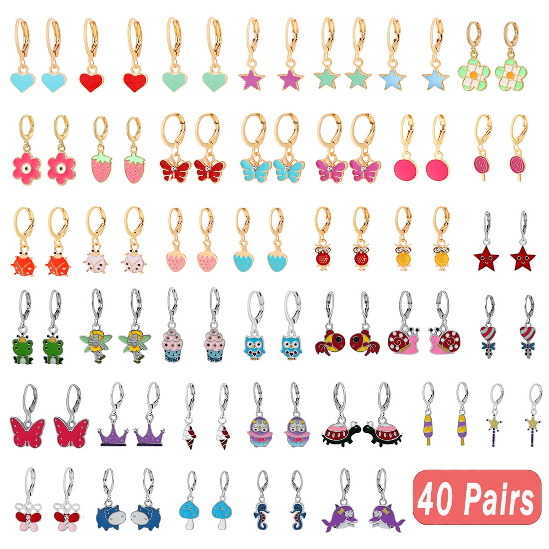 MAINYU 40 Pairs Girls Hypoallergenic Dangle Hoop Earrings for Girls ...