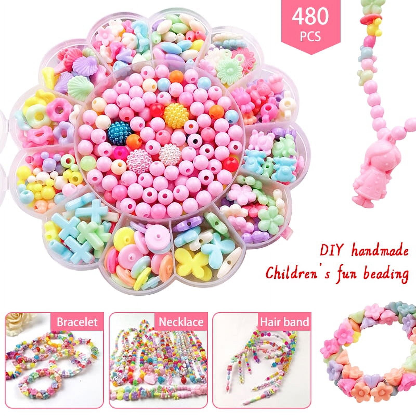 MAINYU 480+Pcs Bead Kids Set for Jewelery Making - Craft Beads Kits for Little Girls DIY Necklaces Bracelet Children Games,Gift for Kids. Jewelry Beads for Kids，Craft Bead Kit,Best Birthday Gift