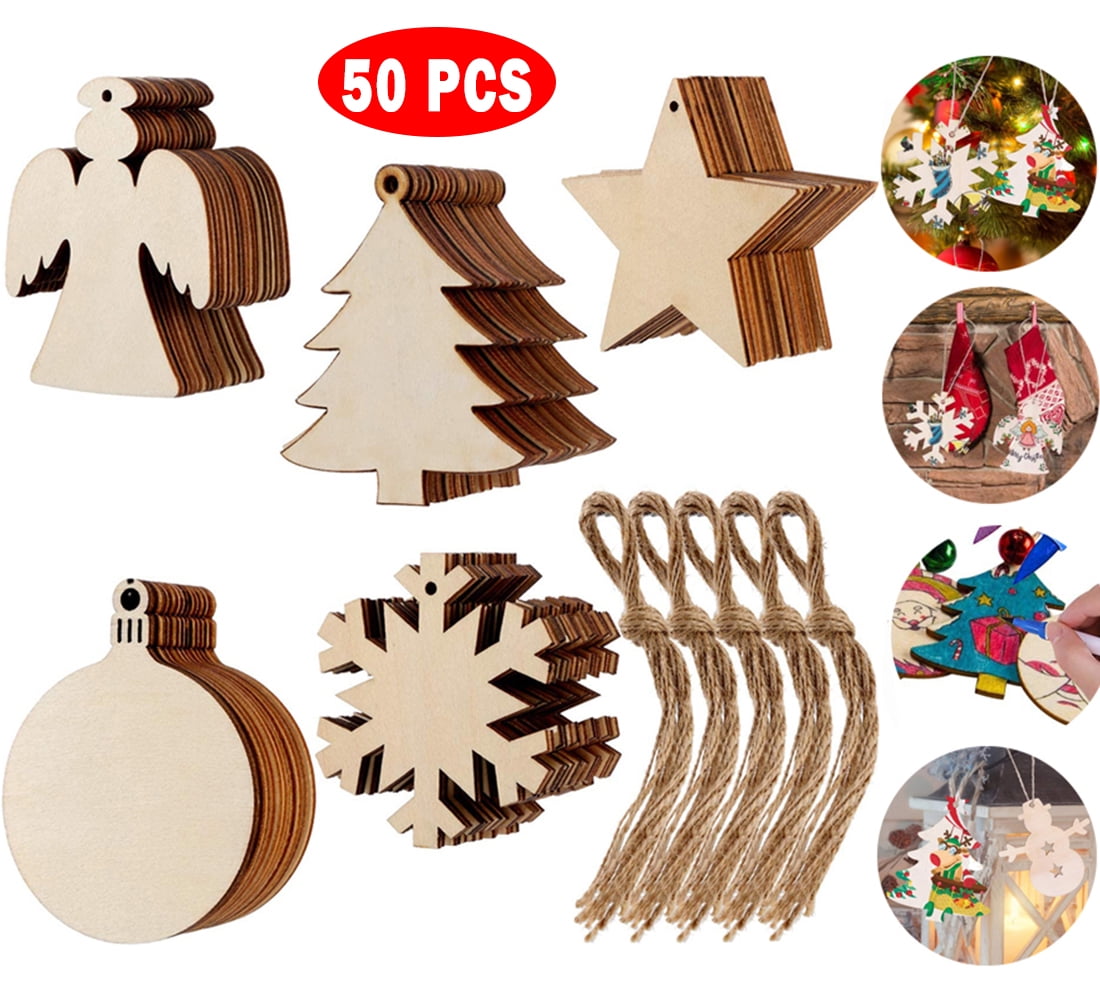 MAINYU 50 Pcs Wooden Christmas Ornaments, Christmas Crafts for Kids, 5 ...