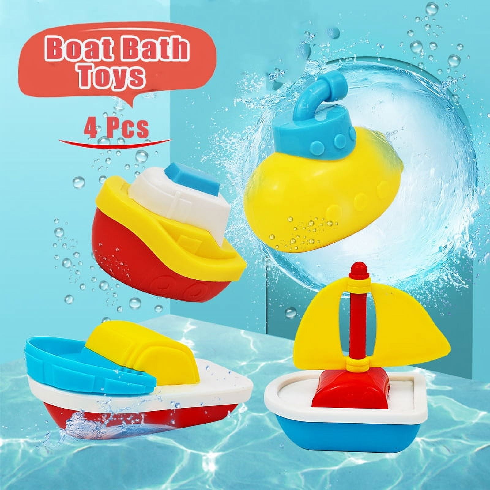 MAINYU Bathtub Floating Bath Toys,4 Pcs Baby Soft Bath Time Boat Toys ...