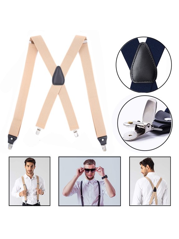 MAINYU Heavy Duty Clip Suspenders for Men, Men's Adjustable X Back Mens Suspenders Straps with Clips for Work Wedding Party