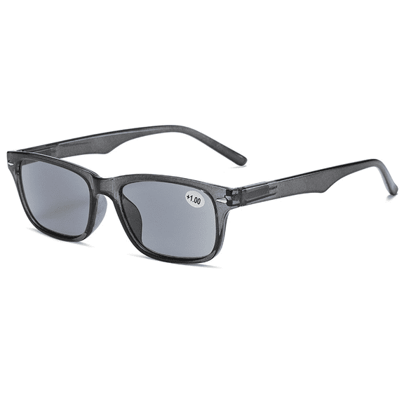 MAINYU Retro Tinted Reading Glasses Blue Light Blocking, Fashion Rectangular Computer Readers Sunglasses Gray Lens Readers for Women Men Lightweight & Comfortable Anti Glare