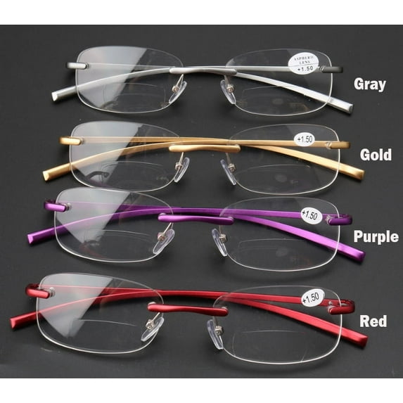 MAINYU Rimless Bifocal Reading Glasses Blue Light Blocking Computer Readers for Women Men Rectangular Eyewear Lightweight Magnification Presbyopia Eyeglasses