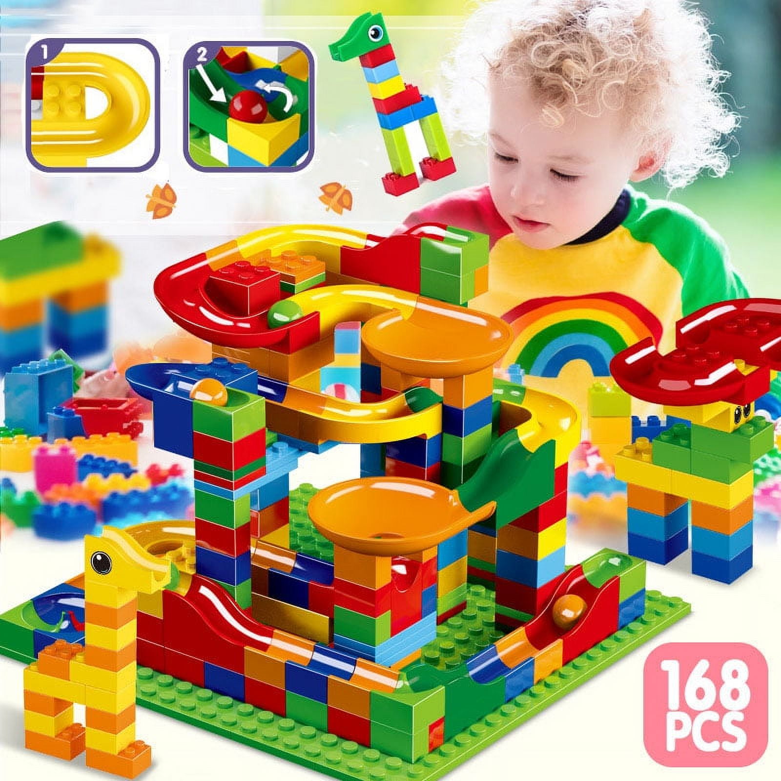 MAINYU 168 PCS Run Building Blocks Set for Kids 4-8, Race Track with 4 ...