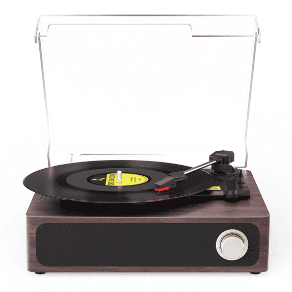 Maio A4 vintage phonograph, vinyl record, high-fidelity stereo sound, 3-speed belt-driven vintage phonograph, 3.5mm output compatible with external speakers, perfect holiday gift,Red Walnut