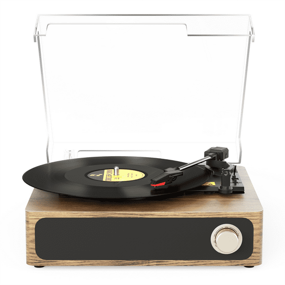MAIO Record Player, Bluetooth Vintage Audio Turntables 3-Speed 33/45/78RPM Vinyl Spinner with Speakers, Headphone Jack, USB, AUX-in and RCA, Log Wood