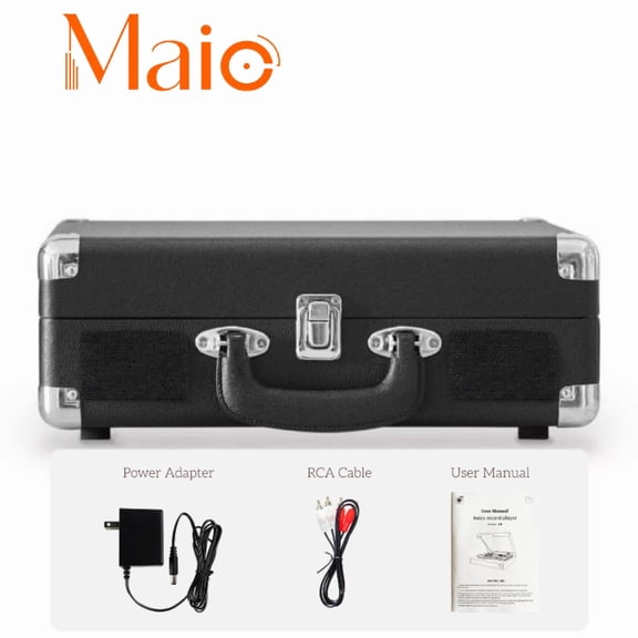 Maio C200 vintage phonograph, vinyl record, high-fidelity stereo sound, 3-speed belt-driven vintage phonograph, 3.5mm output compatible with external speakers, perfect holiday gift,Black