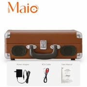 Maio S100 vintage phonograph, vinyl record, high-fidelity stereo sound, 3-speed belt-driven vintage phonograph, 3.5mm output compatible with external speakers, perfect holiday gift, Brown Silver
