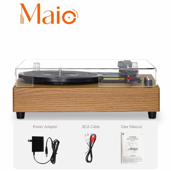 Maio E300 Vintage Gramophone, Vinyl Record, Turntable, Gramophone Device, High-Fidelity Stereo, Built-In Speaker, 3-Speed, Belt-Driven Vintage Gramophone, 3.5mm Music Output, Can Be Connected To Exte