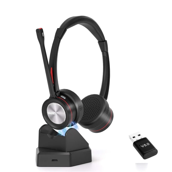 MAIRDI Wireless Headset with Microphone for PC, 5.2 Bluetooth Headset with Mic Noise Canceling for Truck Driver Office Call Center, 40H Play Time, Bluetooth Phone Headset for Teams Skype Zoom Jabber
