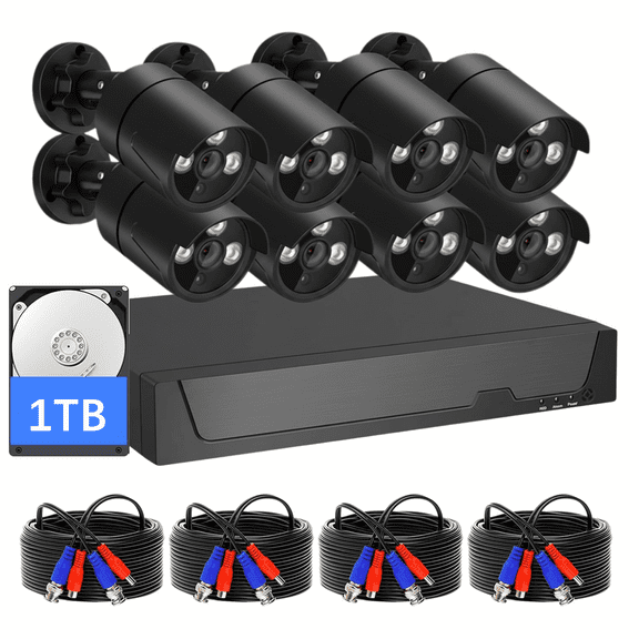 MAISI 2K Lite Wired Security Camera System Outdoor with AI Human Detection, 8CH H.265+ DVR and 8 x 4MP IP67 Home CCTV Cameras with Night Vision, Phone APP Remote,1TB Hard Drive