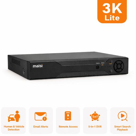 MAISI 3K Lite 8CH Digital Video Recorder,H.265+ Hybrid 5-in-1 DVR with AI Human/Vehicle Detection,Remote Access for Surveillance Camera Home Business Security Monitor