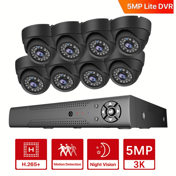 MAISI 3K Lite Wired Security Camera System with AI Human/Vehicle Detection, 8CH H.265+ DVR and 8pcs 5MP Dome Home CCTV Cameras with Night Vision, NO Hard Drive