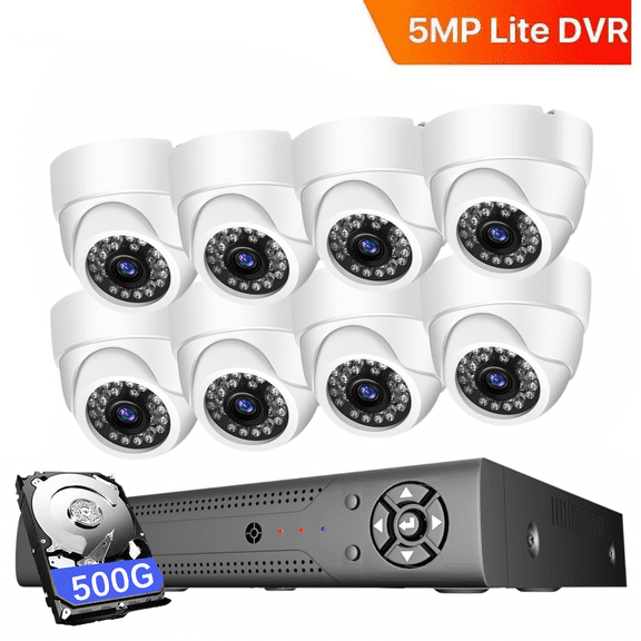 MAISI 3K Lite Wired Security Camera System Outdoor with AI Human/Vehicle Detection, 8CH H.265+ DVR and 8 x 5MP Dome Home CCTV Cameras with Clear Night Vision,E-mail Alert 500G Hard Drive