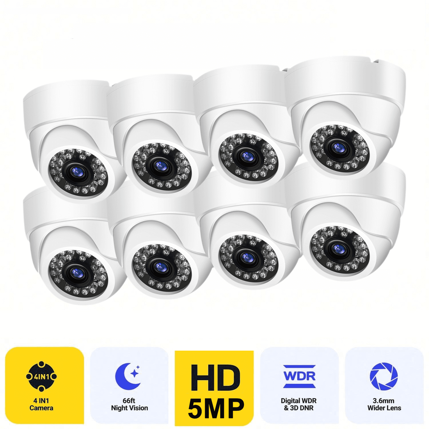 MAISI 4pcs 5MP Wired Security Cameras For DVR Camera System, Dome CCTV Surveillance Cameras With 4PCS BNC Cable, Night Vision, TVI Technology, And Wide Angle Lens For Home Security Monitor