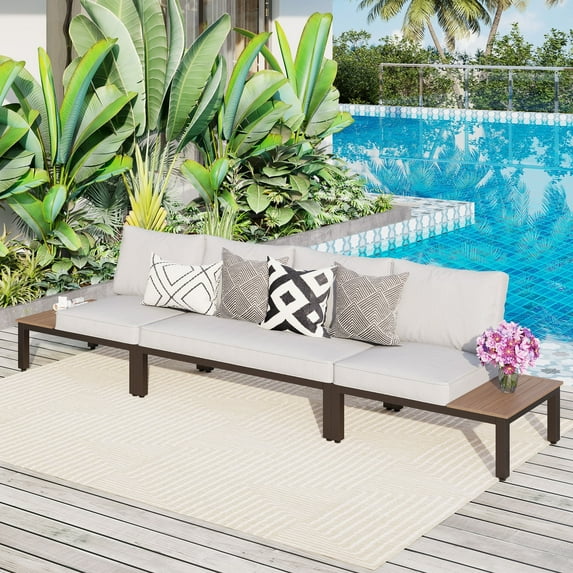 MAISON ARTS 10-Seat Patio Sectional sofa set, E-coating Steel frame Conversation Sets with Built-in Side Table , Grey Cushion Type C 4-Seats 4