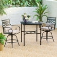 thumbnail image 1 of MAISON ARTS Patio Bar Stool Set Rattan Chair Back Cushioned High Bar stool & Geometrically Stamped High Table 3-Piece Beige, 1 of 5