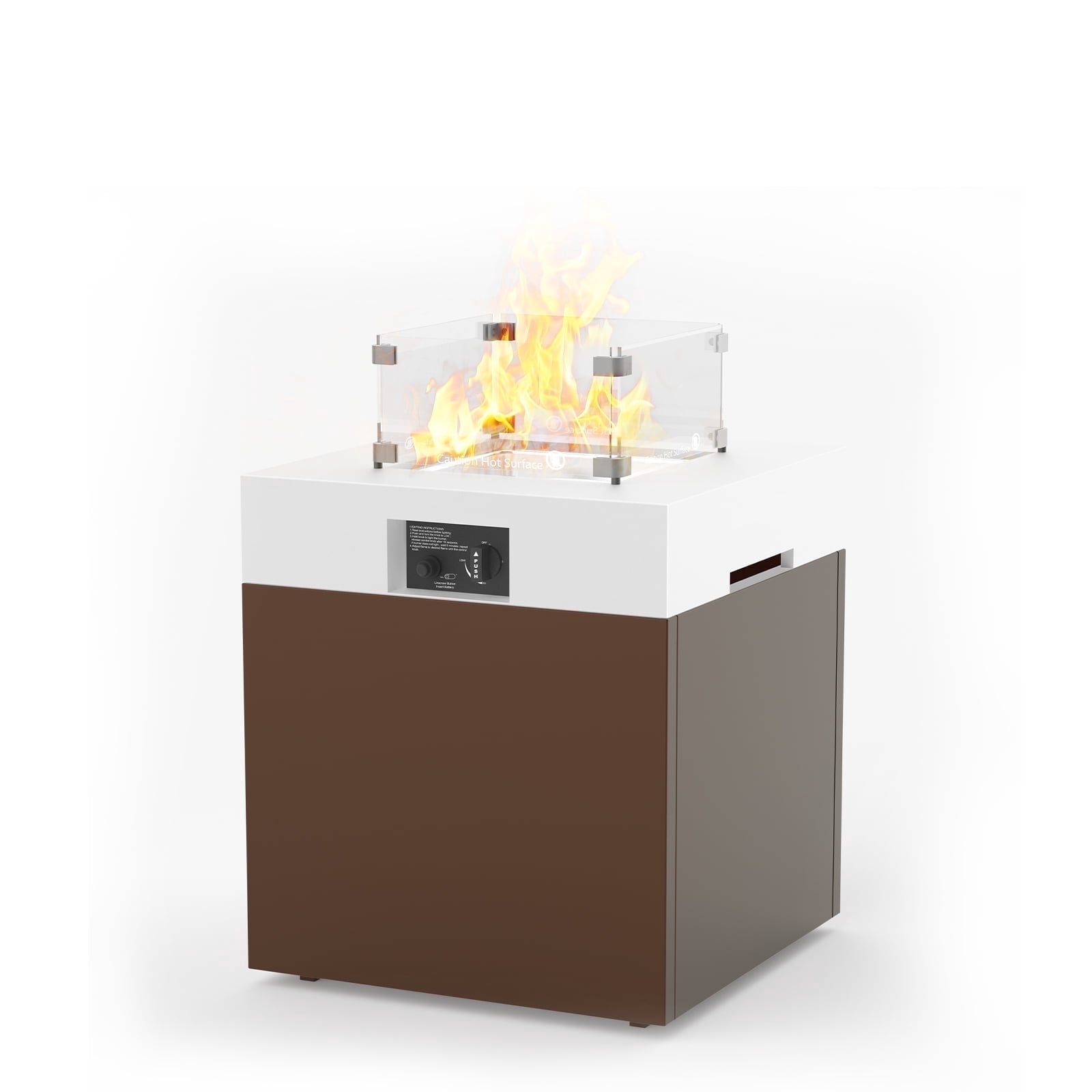 JXXM 22" Aluminum Fire Pit Table, 37,000 BTU Gas Firepit for Outdoor Patio Deck and Garden, CSA Certified Fire Pit with Lid, Waterproof Cover, Glass Wind Guard and Glass Stone, Brown