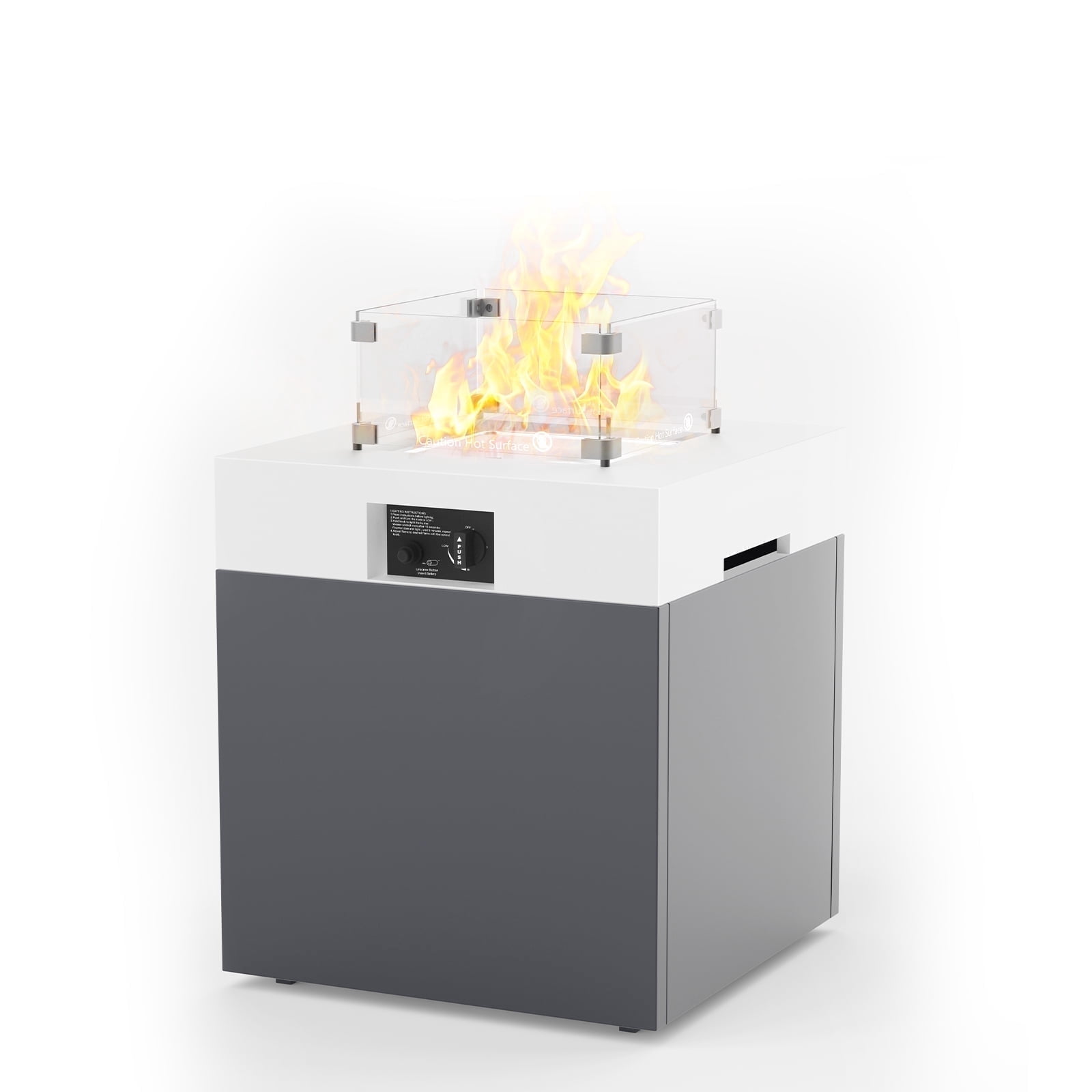 JXXM 22" Outdoor Aluminum Gas Fire Pit Table, 37,000 BTU, with Lid, Glass Wind Guard, Fire Glass, and Waterproof Cover, CSA Certified–White