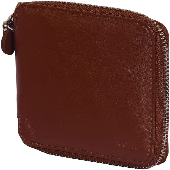 MAISON DE NOAH Mens Zip Wallets | Zip Up Leather Bifold Wallet with RFID Blocking - Milk Brown