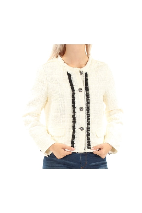 $100 Womens New 1794 Ivory Ruffled Button Down Jacket S B+B