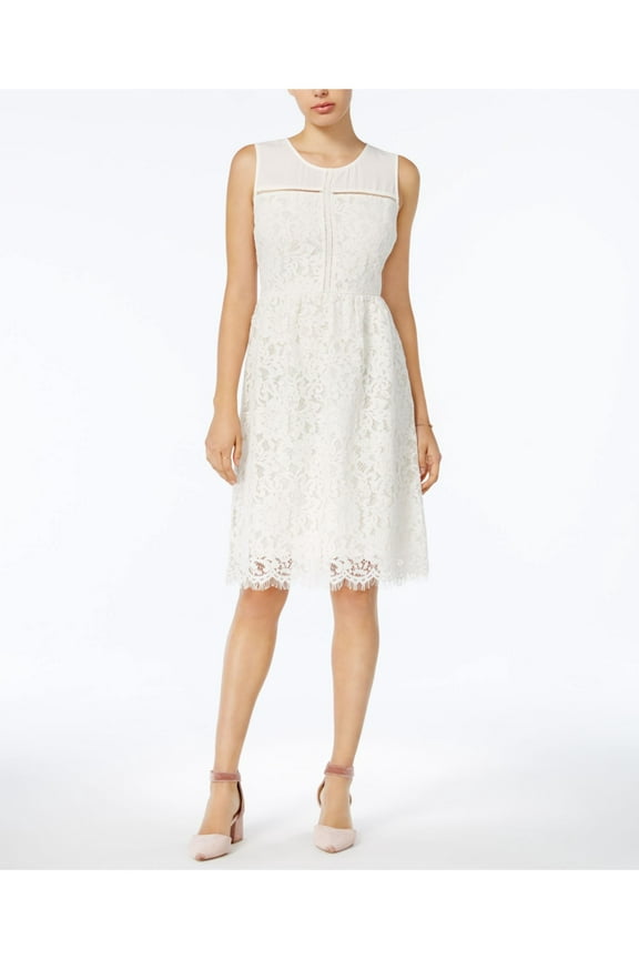 $129 Womens New 1232 Ivory Lace Sleeveless Fit + Flare Dress 10 B+B