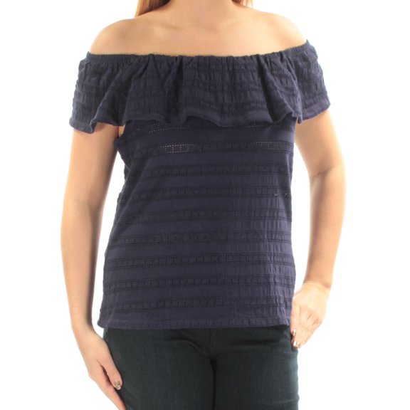 MAISON JULES $39 Womens New 1080 Navy Off Shoulder Casual Top L B+B