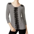 thumbnail image 1 of MAISON JULES $39 Womens New 1106 Black Striped Lace 3/4 Sleeve Top XL B+B, 1 of 1