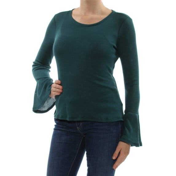 MAISON JULES $39 Womens New 1240 Green Scoop Neck Bell Sleeve Casual Top 8 B+B