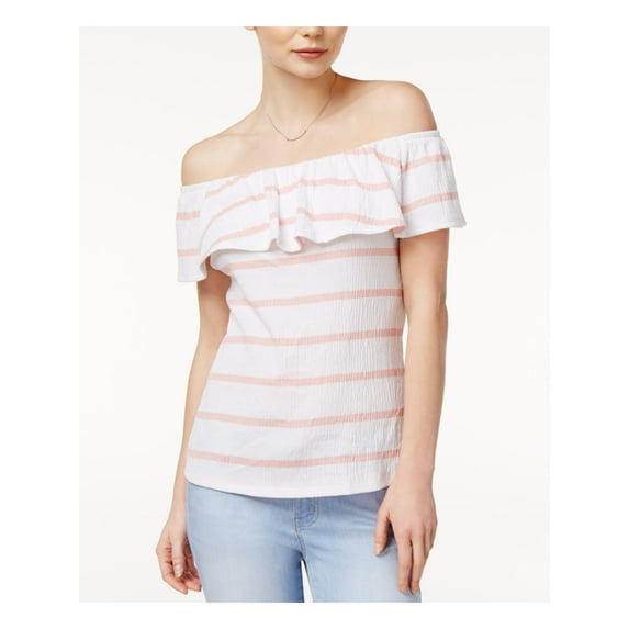 MAISON JULES $39 Womens New 1240 White Striped Ruffled Top XXL B+B