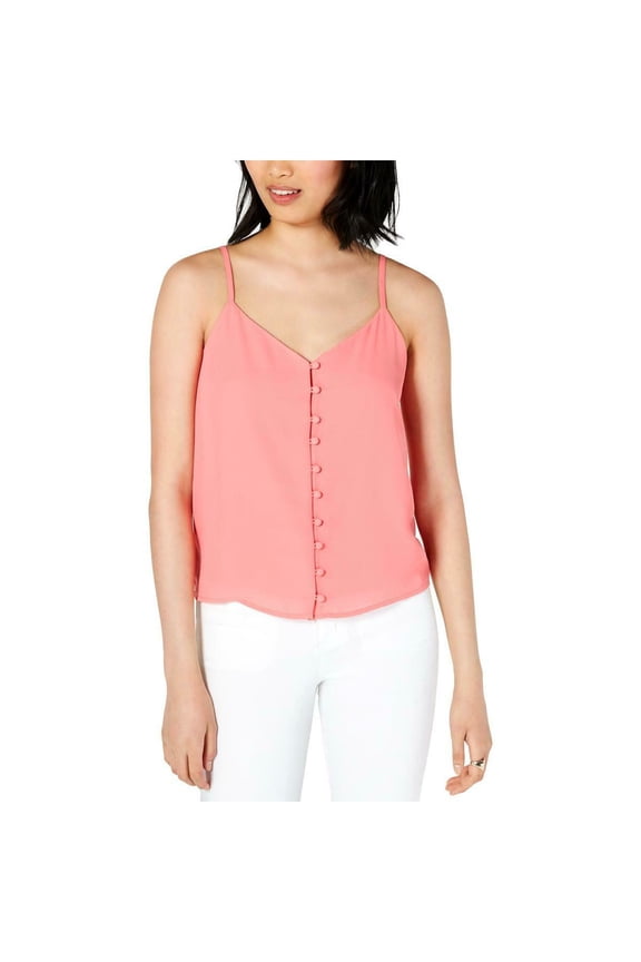 $39 Womens New Pink Buttoned V Neck Spaghetti Strap Tank Top XL B+B