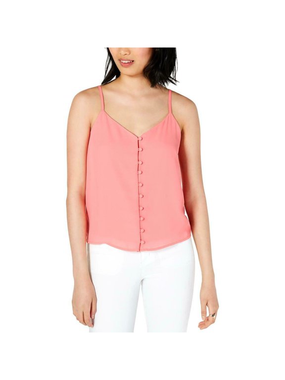 $39 Womens New Pink Buttoned V Neck Spaghetti Strap Tank Top XL B+B