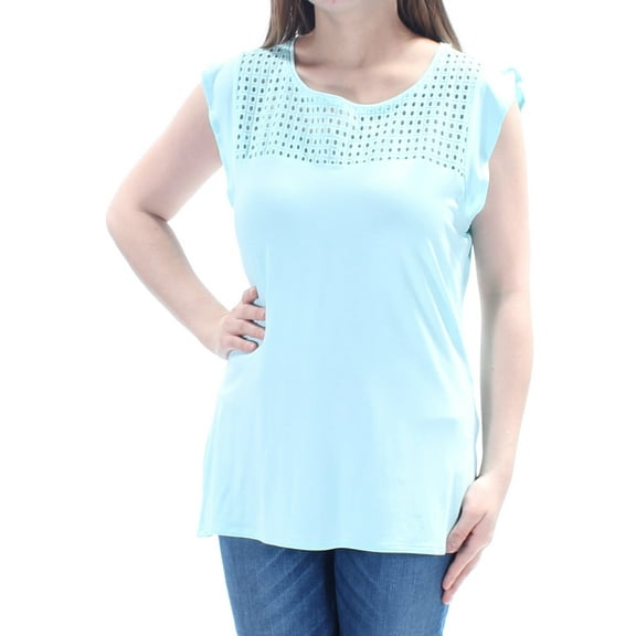 MAISON JULES $40 Womens New 1598 Blue Eyelet Top XS B+B
