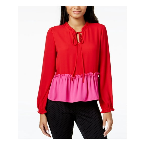 MAISON JULES $59 Womens New 1053 Red Ruffled Layered Long Sleeve Top L B+B