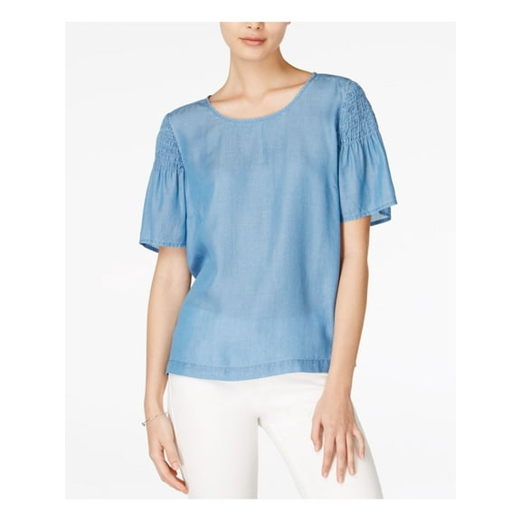 MAISON JULES $59 Womens New 1526 Blue Jewel Neck Short Sleeve Casual Top XXL B+B