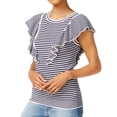 thumbnail image 1 of MAISON JULES $59 Womens New 1816 Navy Striped Ruffled Sleeveless Top XS B+B, 1 of 2