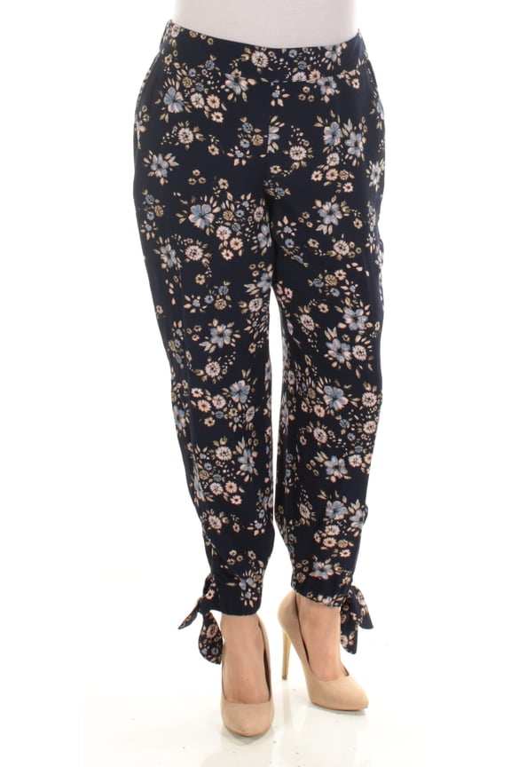 $60 Womens New 1015 Navy Floral Pocketed Tie Casual Pants S B+B