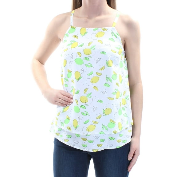 MAISON JULES $60 Womens New 1208 White Fruit Square Neck Top XS B B