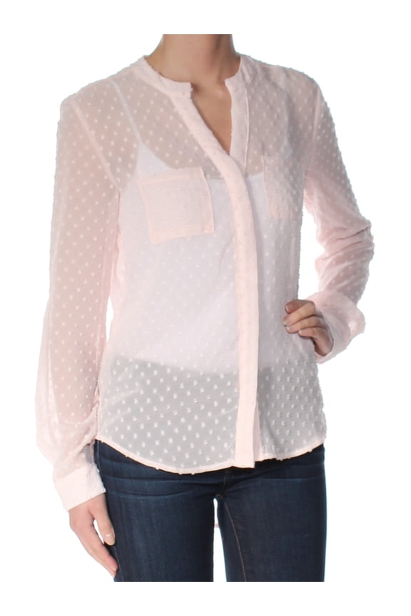 $60 Womens New 1665 Pink Cuffed V Neck Button Up Top XS B+B