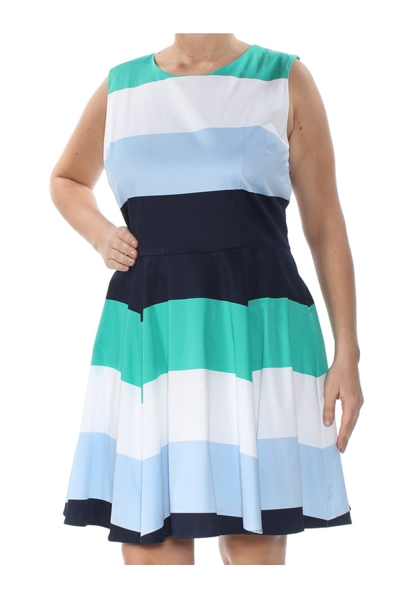 $69 Womens New 1116 Blue Color Block Fit + Flare Dress 12 B+B