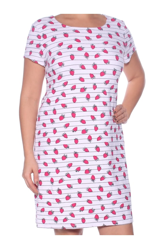 $69 Womens New 1880 White Printed Short Sleeve Shift Dress L B+B