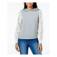 thumbnail image 1 of MAISON JULES $70 Womens 1386 Gray Lace-sleeve Hoodie Sweater S B+B, 1 of 3