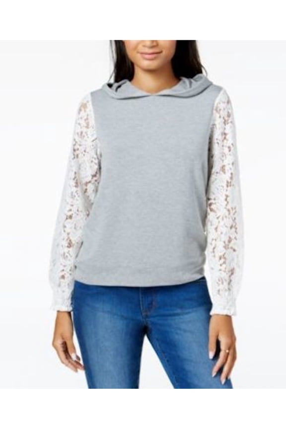 $70 Womens 1386 Gray Lace-sleeve Hoodie Sweater S B+B
