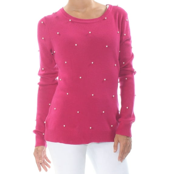 MAISON JULES Womens Pink Embellished Long Sleeve Sweater Size: S