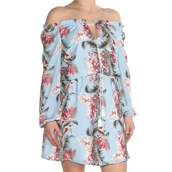 MAISON JULES $79 Womens Light Blue Floral Print Off Shoulder Dress 12 B+B