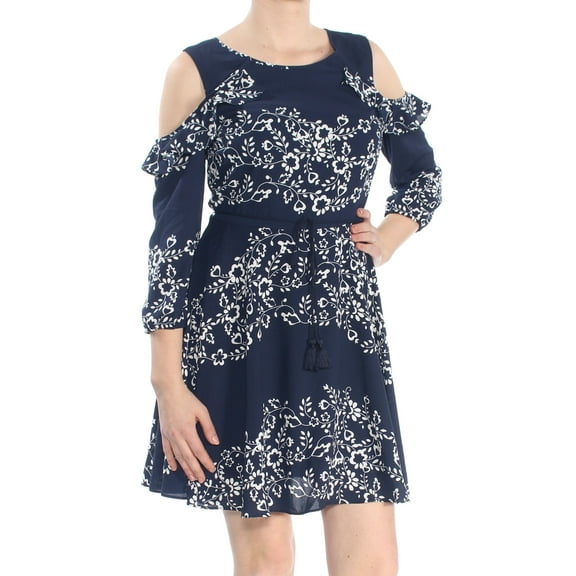 MAISON JULES $79 Womens New 1025 Navy Printed Cold Shoulder A-Line Dress 8 B+B