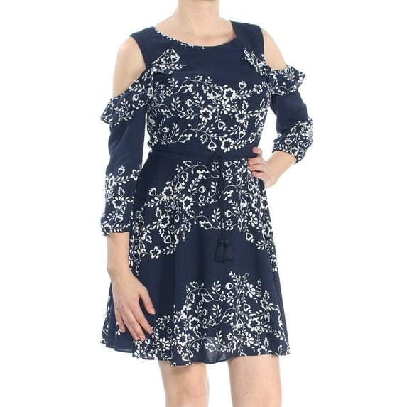 MAISON JULES $79 Womens New 1025 Navy Printed Cold Shoulder A-Line Dress 8 B+B
