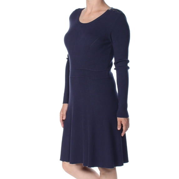 MAISON JULES $79 Womens New 1456 Navy Scoop Neck Long Sleeve Shift Dress S B+B